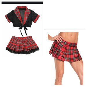 Little Schoolgirl Lingerie Set Size Large skirt & tie front top plaid lingerie